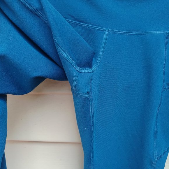 Old Navy Active Blue Leggings Go-Dry Side Pockets Sheer Mesh Side Stripes - Picture 3 of 11